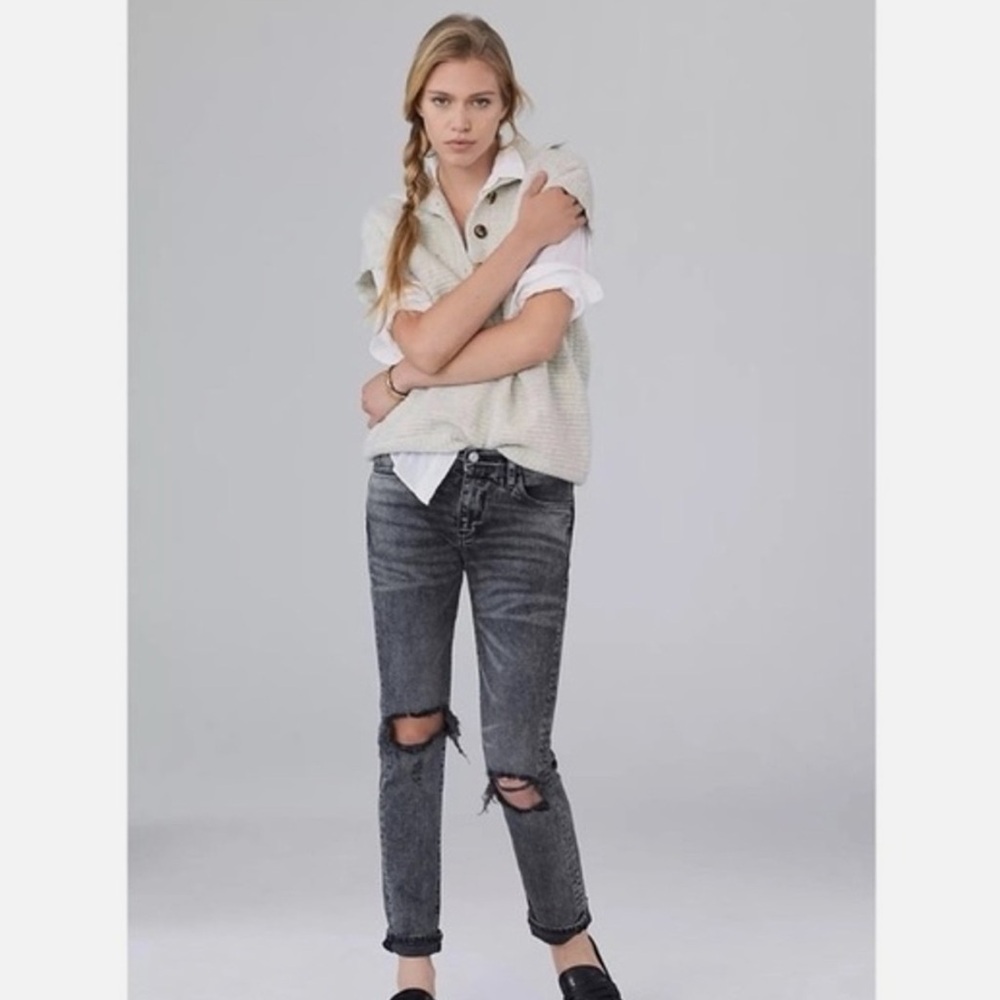 ANTHROPOLOGIE Pilcro‎ The Slim Boyfriend Black Jeans Distressed Size 27
